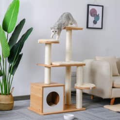 Arbre à chats moderne en bois et corde de jute