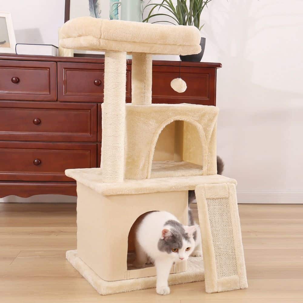 Arbre à Chat Interactif Avec Plateaux Tournants Et Boules - Sisal Pour Griffes - Antidérapant - 40x33 Cm